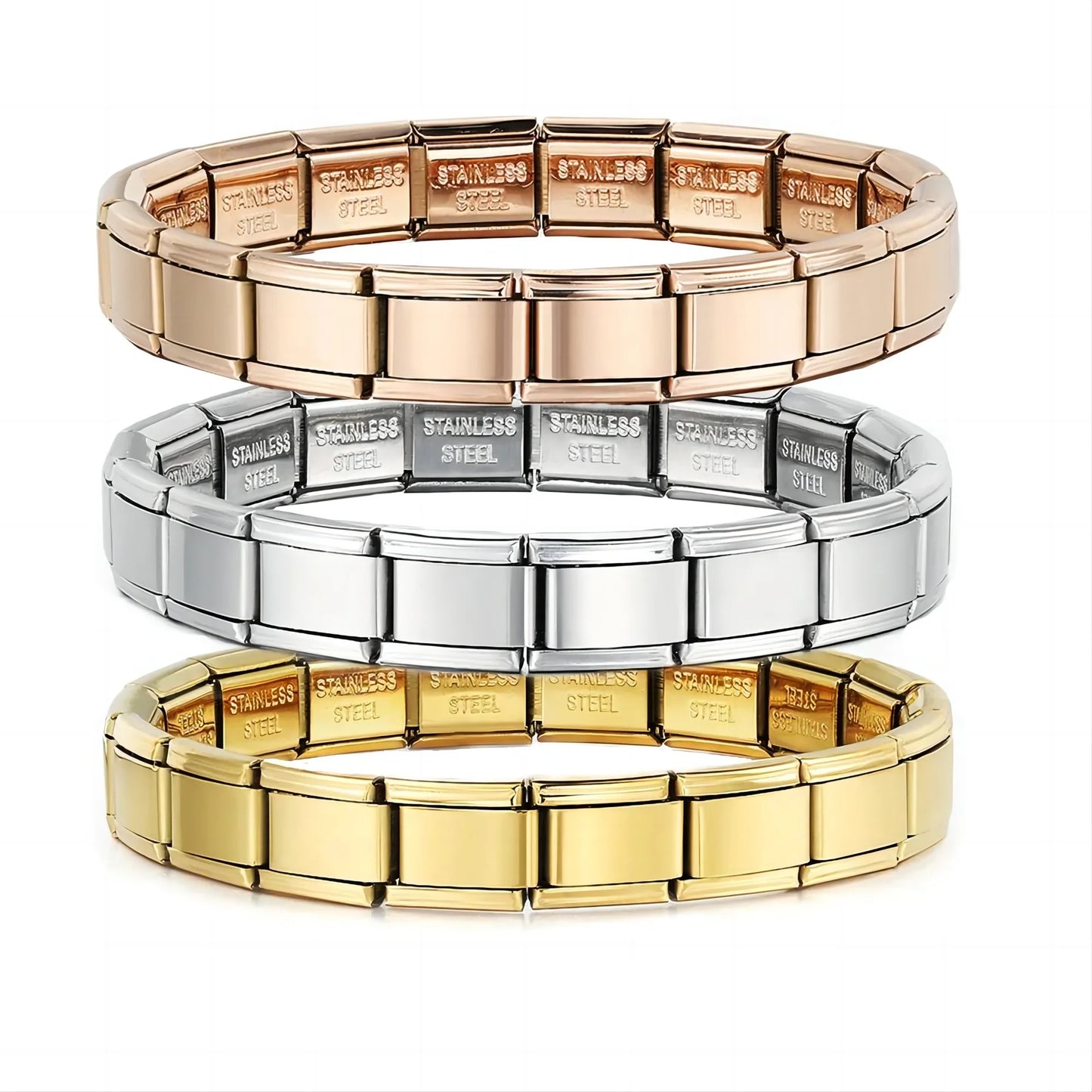 Italian Charm Bracelet Italian Modular Bracelet Block Elastic Splice Stainless Steel Bracelet for Men and Women