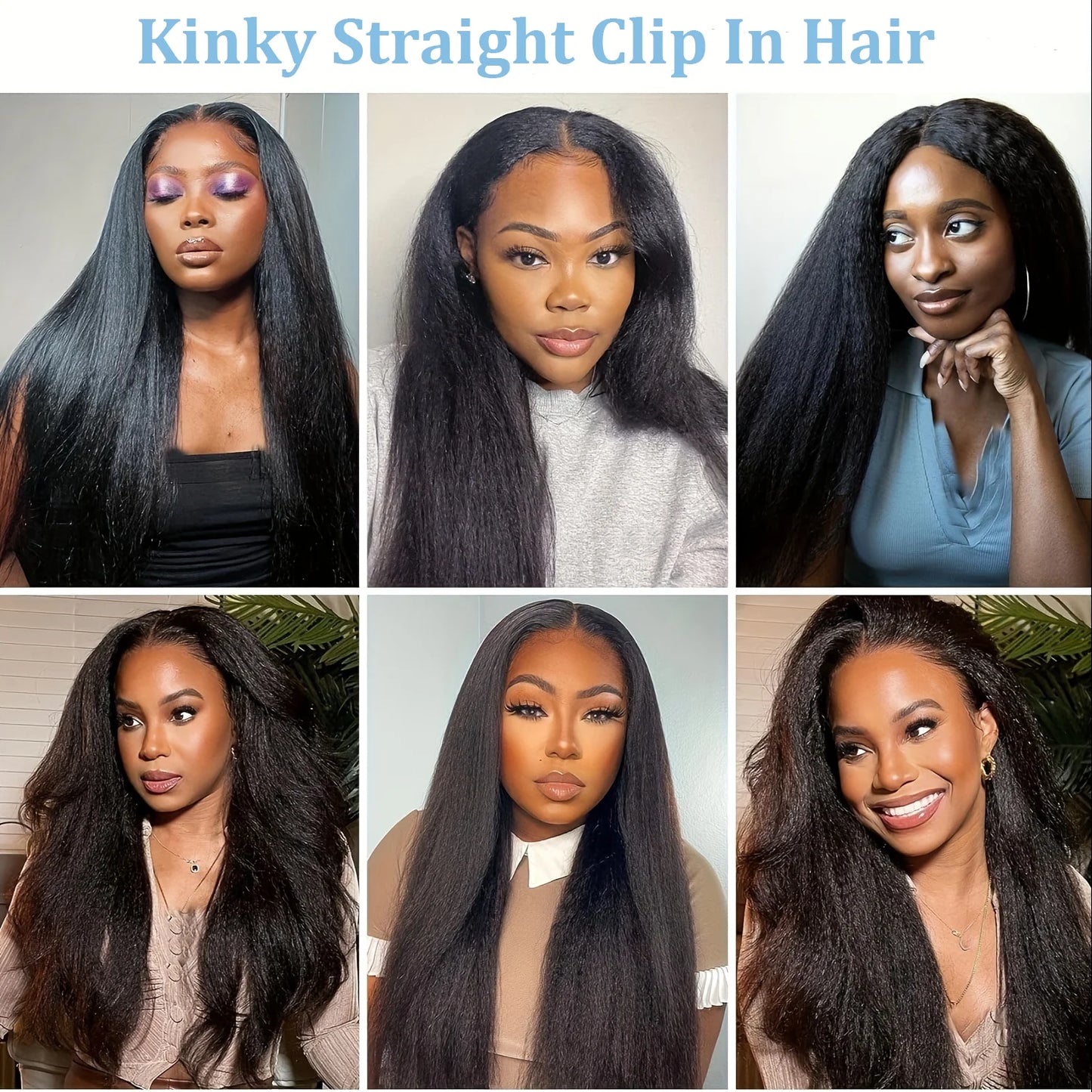 Kinky Straight Clip in Hair Extensions Seamless Clip ins Hair Extensions 16 Inch Real 100% Human Hair Straight Natural Color 1B
