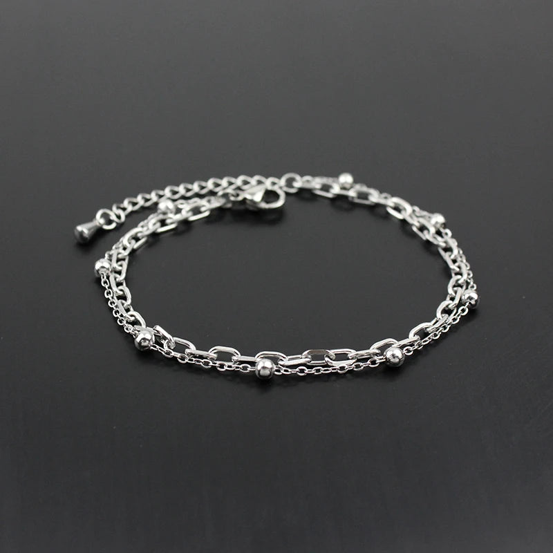 Quality Jewelry Classic Women Gift Waterproof Durable Non Fading Metal Stainless Steel Double Row Bead Chain Exquisite Bracelets