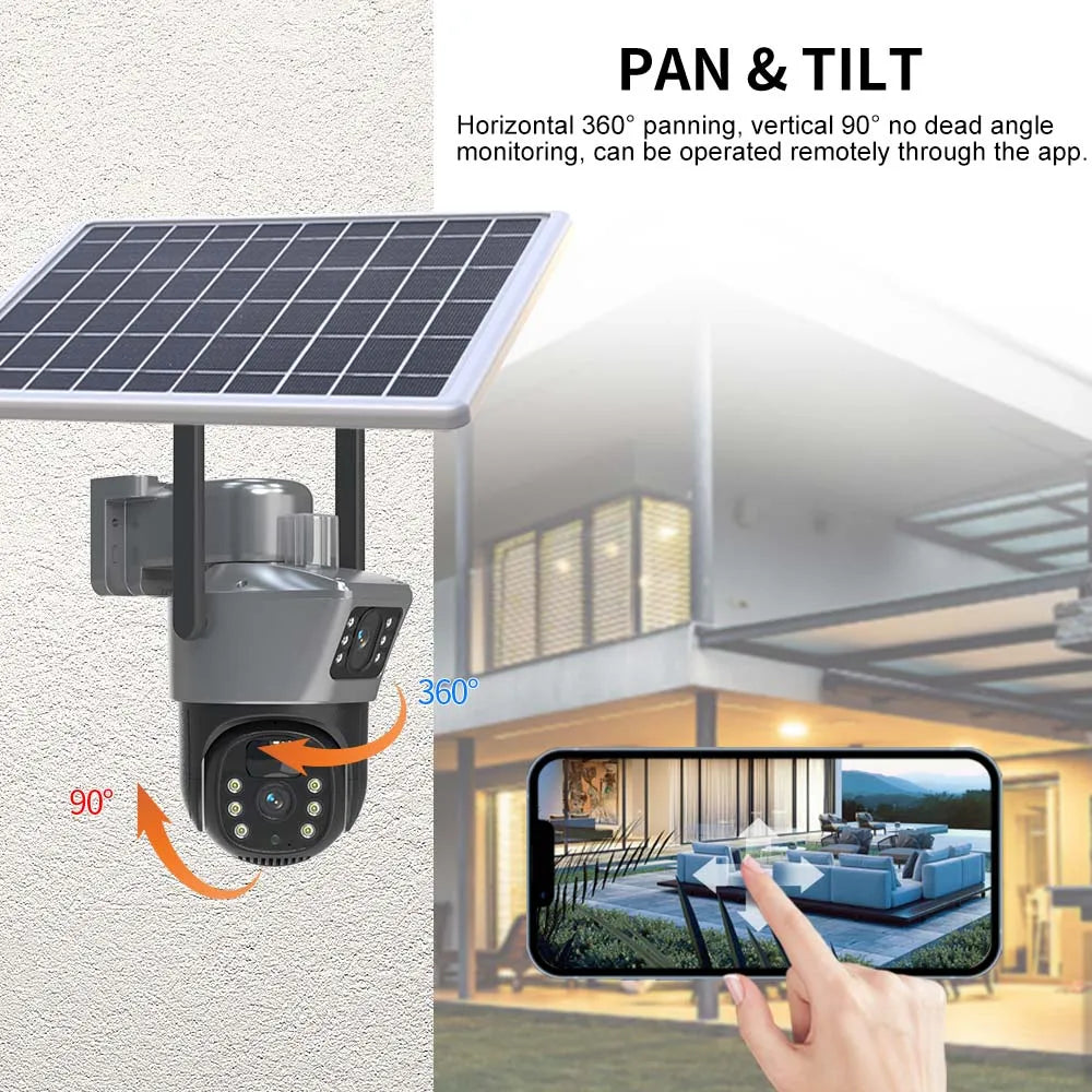 4K 8MP WiFi Solar Camera Outdoor Battery WiFi IP Cam Dual Lens Dual Screen Security-Protection Wireless Surveillance CCTV