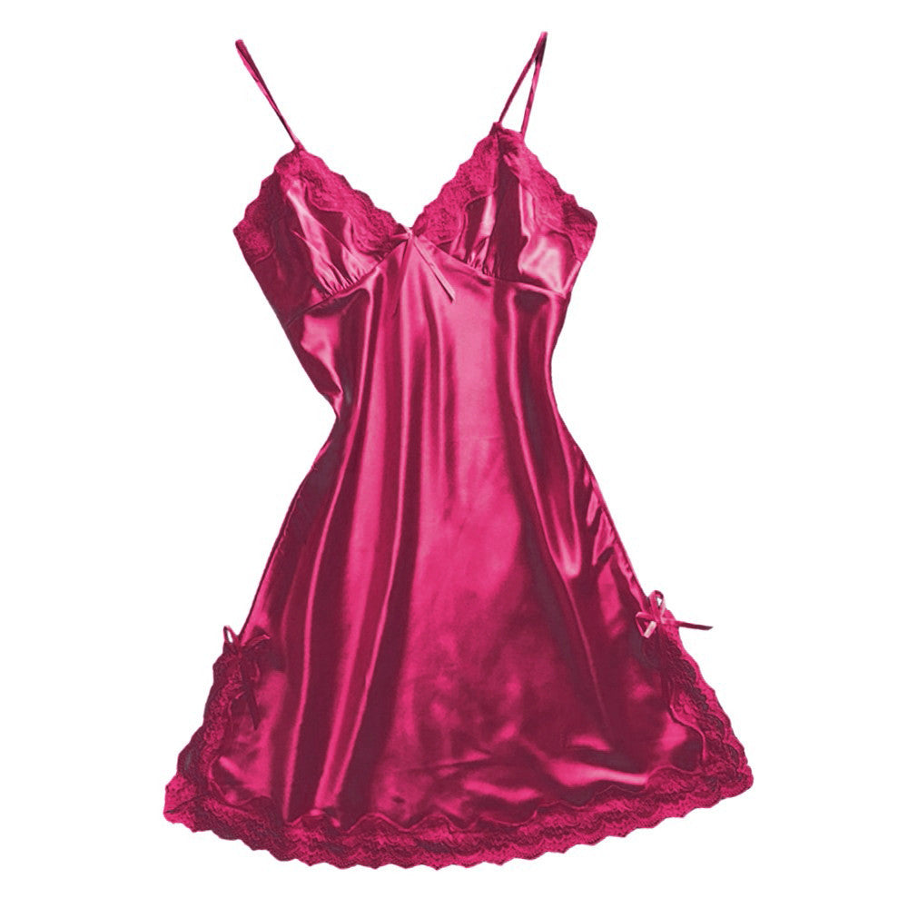 Nightgown Women Gown Sleepdress Sexy Lace Nighty Robe Spaghetti Strap Sleepwear Summer Silk Satin Nightdress Loungewear Side Bow