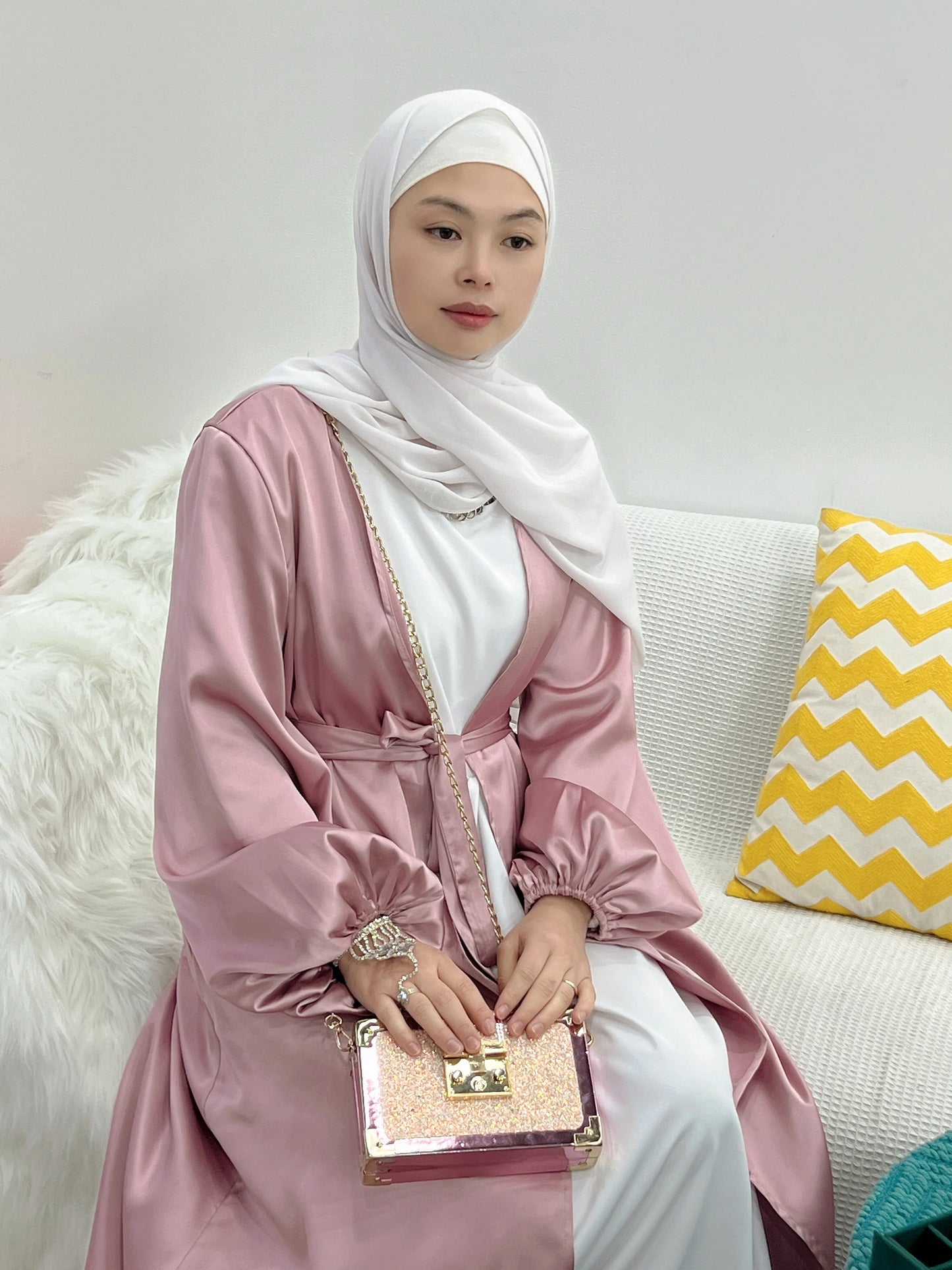 Ramadan Eid Fashion Silky Satin Muslim Abayas Robe Musulmane Abaya Cardigan Muslim Arab Worship Service Clothing Wy836