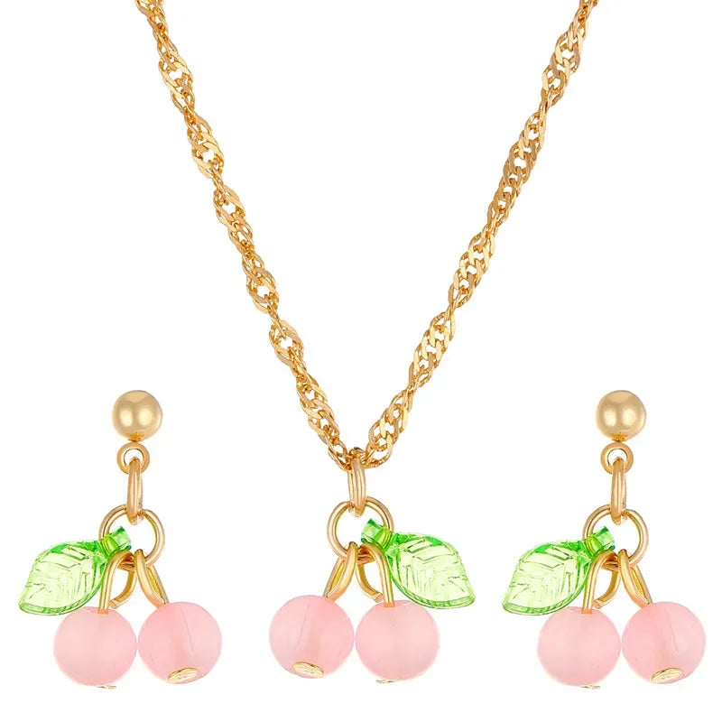Exquisite Cherry Red Necklace And Earring Set For Women Fashionable Personalized Daily Accessory Party Jewelry Birthday Gifts