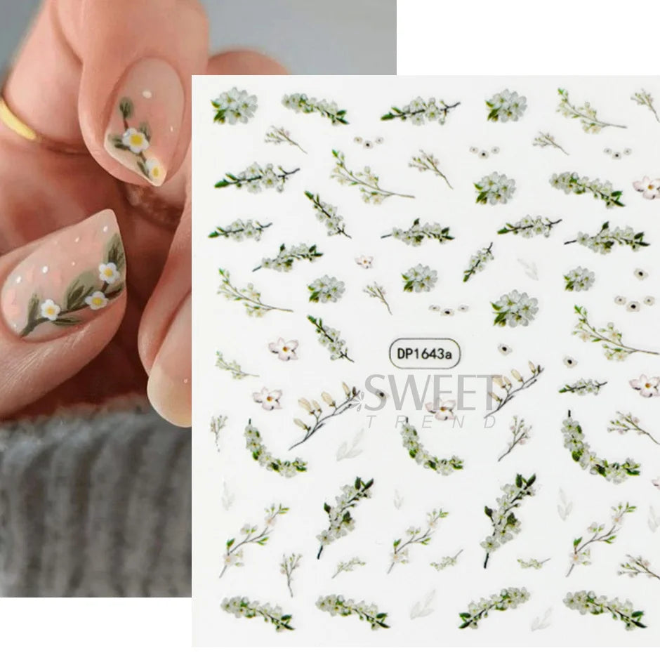 5D Pink Cherry Blossoms Sakura Nails Sticker Flower Vine Spring Nail Art Design Adhesive Sliders Elegant Manicure Decor Decals
