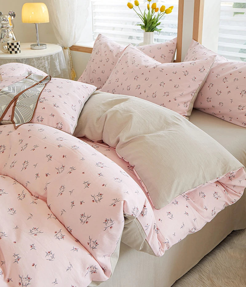3pcs light gray Duvet Cover Set (1*Duvet Cover + 2*Pillowcase, Without Core), Fresh Flower Print Bedding Set, Soft Comfortable