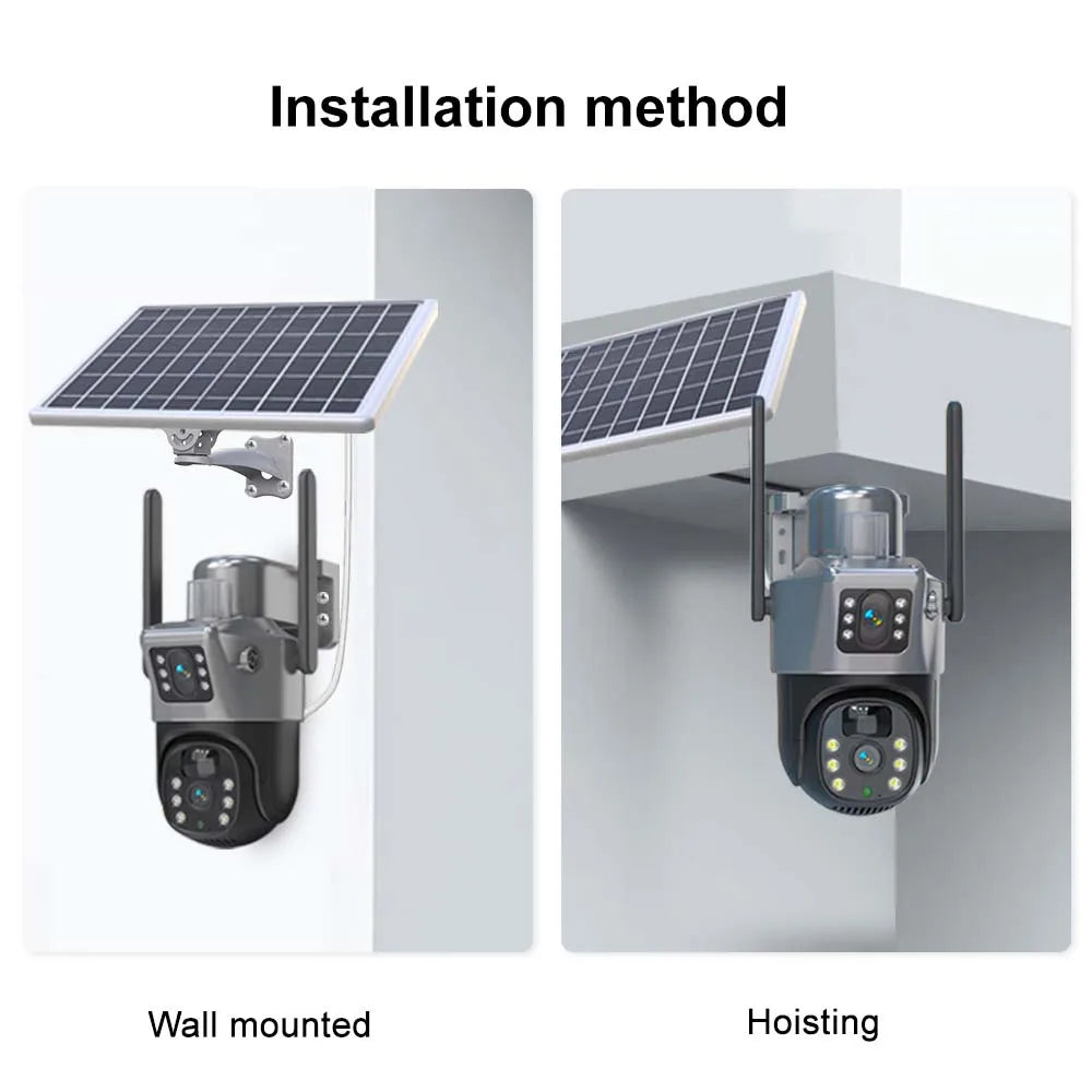 4K 8MP WiFi Solar Camera Outdoor Battery WiFi IP Cam Dual Lens Dual Screen Security-Protection Wireless Surveillance CCTV