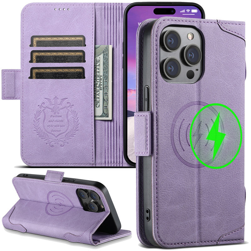 EUCAGR Magsafe Business Leather Wallet Phone Case For iPhone 12 13 14 15 Pro Max Plus 15Plus 14Pro With Flip Card Holder Cover