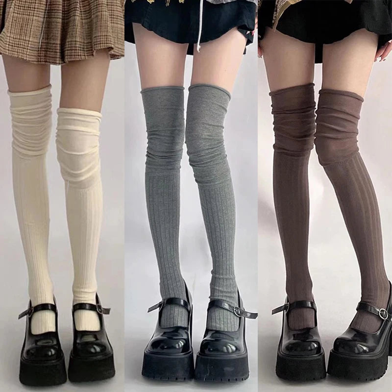 Solid Color Thigh High Stockings Women Trendy Casual Over The Knee Female Long Socks Thermal Warm Cotton Tall Tube Leggings