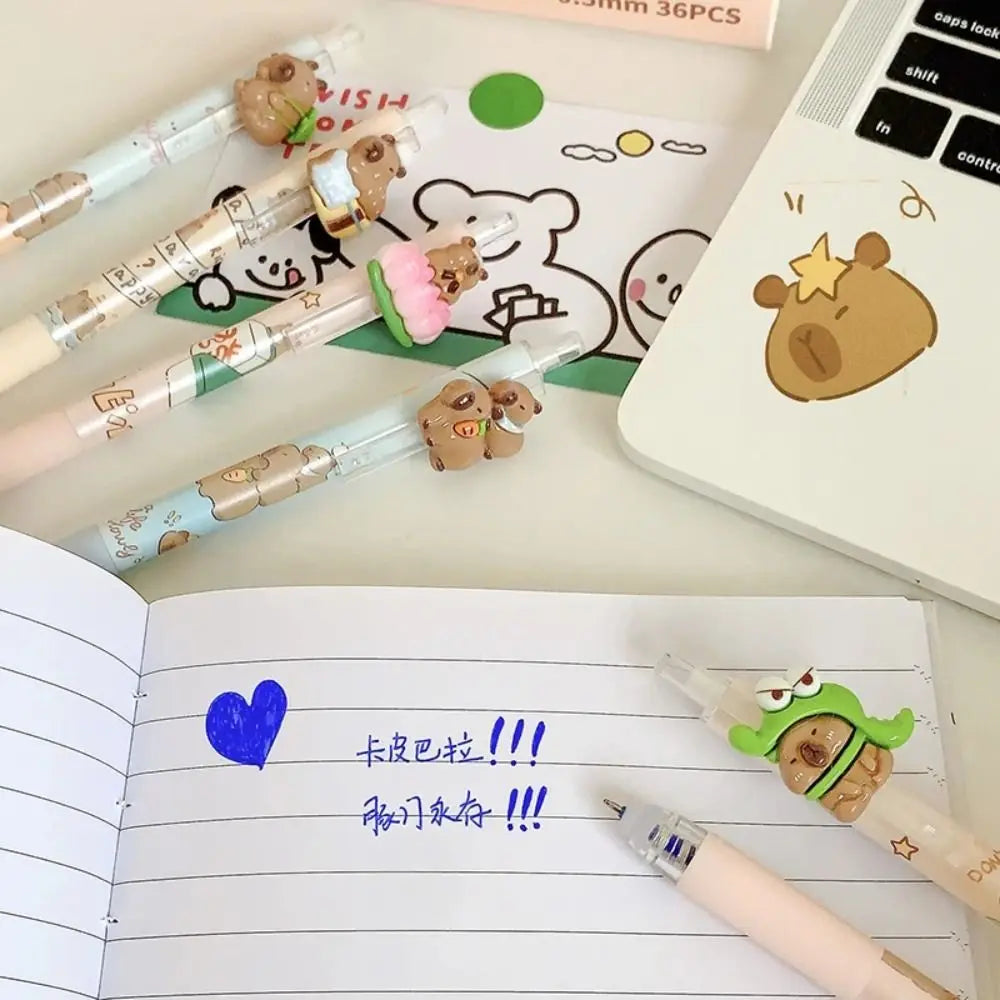 Cartoon Kawaii Capybara Gel Pen 0.5mm Erasable Pen ST Nib Blue Ink Cute Writing Pen School Office Supplies Stationery Gift