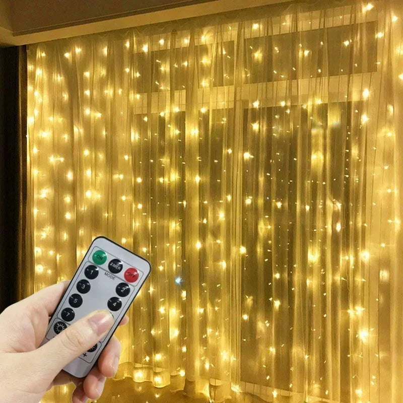 LED Garland Curtain Lights 8 Modes USB Remote Control Fairy Lights String Wedding Christmas Decor for Home Bedroom New Year Lamp
