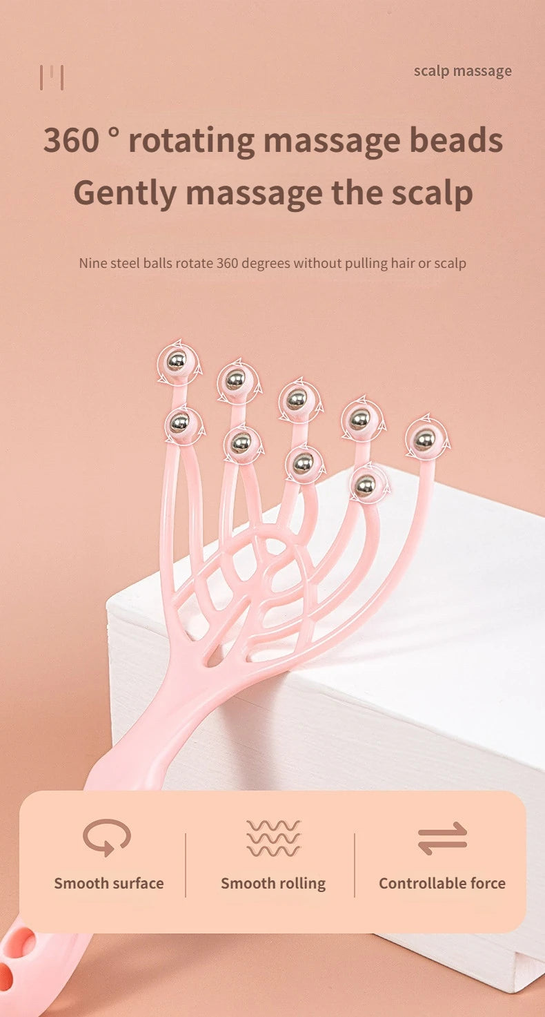 9 Claws Head Massager Scalp Massager Manual Steel Ball Massage Relaxation for Waist Back and Leg Stress Relief Aid Roller