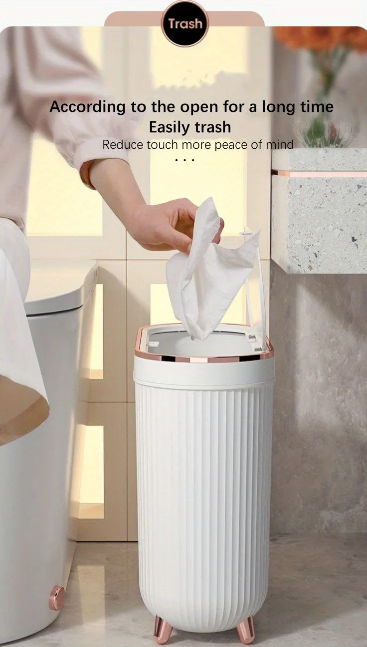Compact Quiet-Close Trash Can for Bathroom/Bedroom - Electricity-Free, Space-Saving, with Optional Lid
