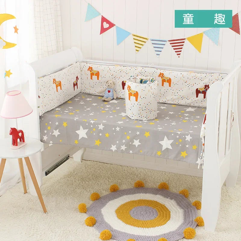 5pcs Crib Bumper Bedding Set Cotton Cute Print Sheet Cradle Side Protector Toddler Baby Room Accessories Bed Protection