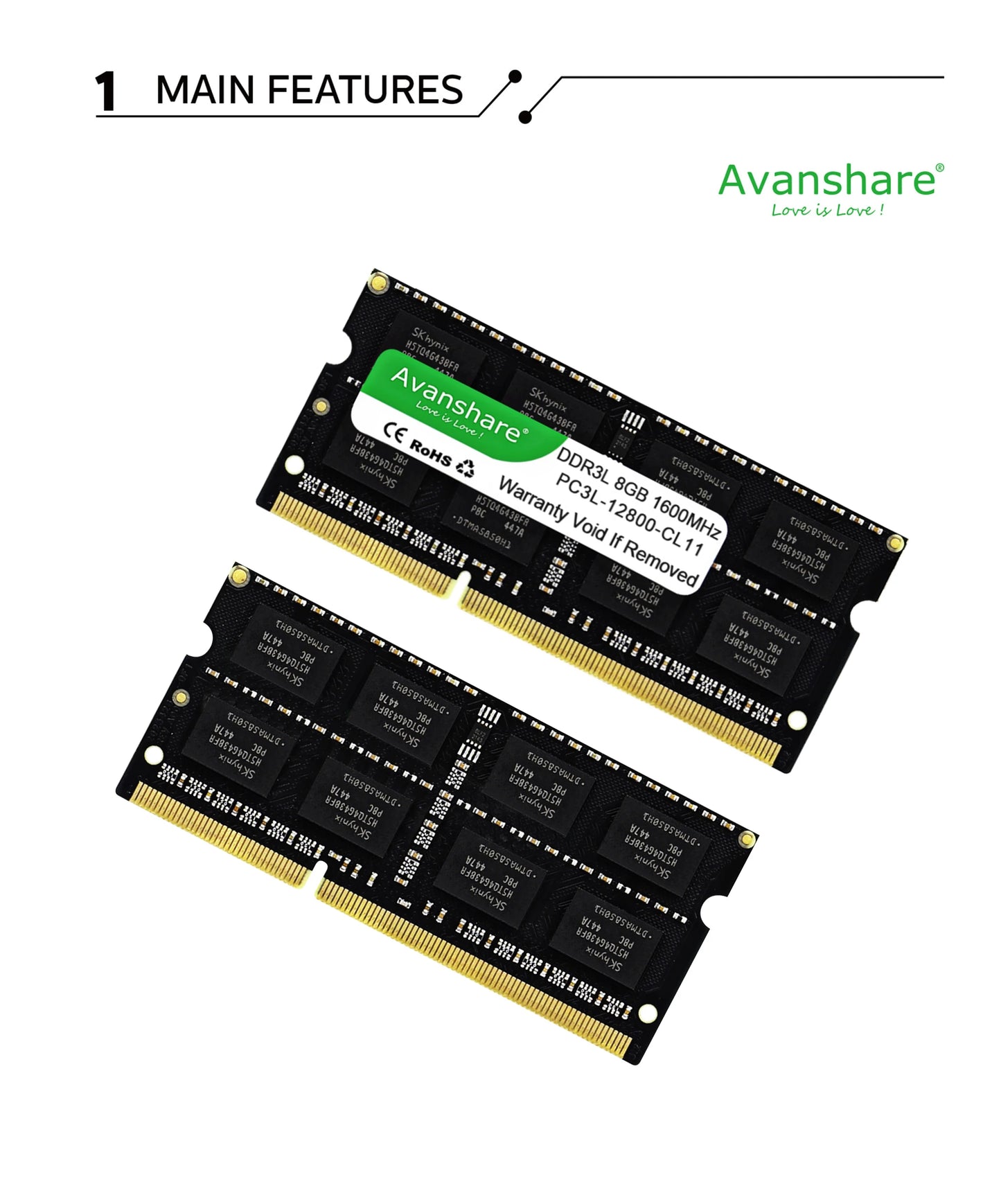 Avanshare 10Pcs Laptop Memory RAM DDR3 DDR3L 8GB 4GB 1600MHz 1333MHz SODIMM 1.35V 1.5V PC3/PC3L-12800S PC3-10600S Non-ECC