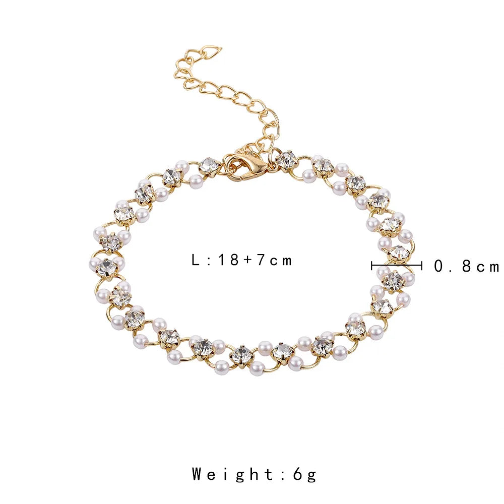 Gold Color Bracelet Set of Four Stainless Steel Sequins Rhinestone Bracelet Combination for Women Chain Bracelet Jewelry Gifts