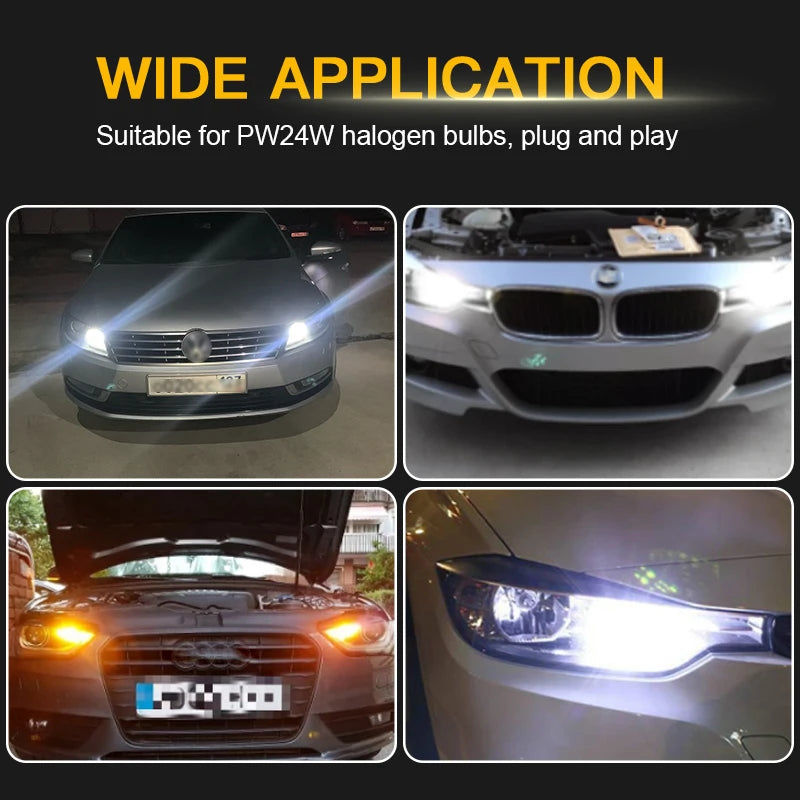 2PCS Amber Yellow White 80w PW24W PWY24W LED Bulbs For Audi A3 A4 A5 Q3 VW MK7 Golf CC Fusion Front Turn Signal Lights