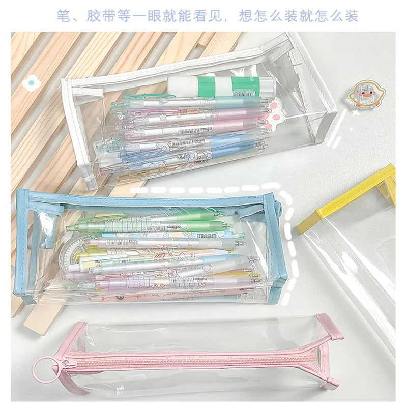 Kawaii Pencil Cases PVC Waterproof Pencil Bags Transparent Pen Pouch Trousse Scolaire School Supplies Cute Korean Stationery