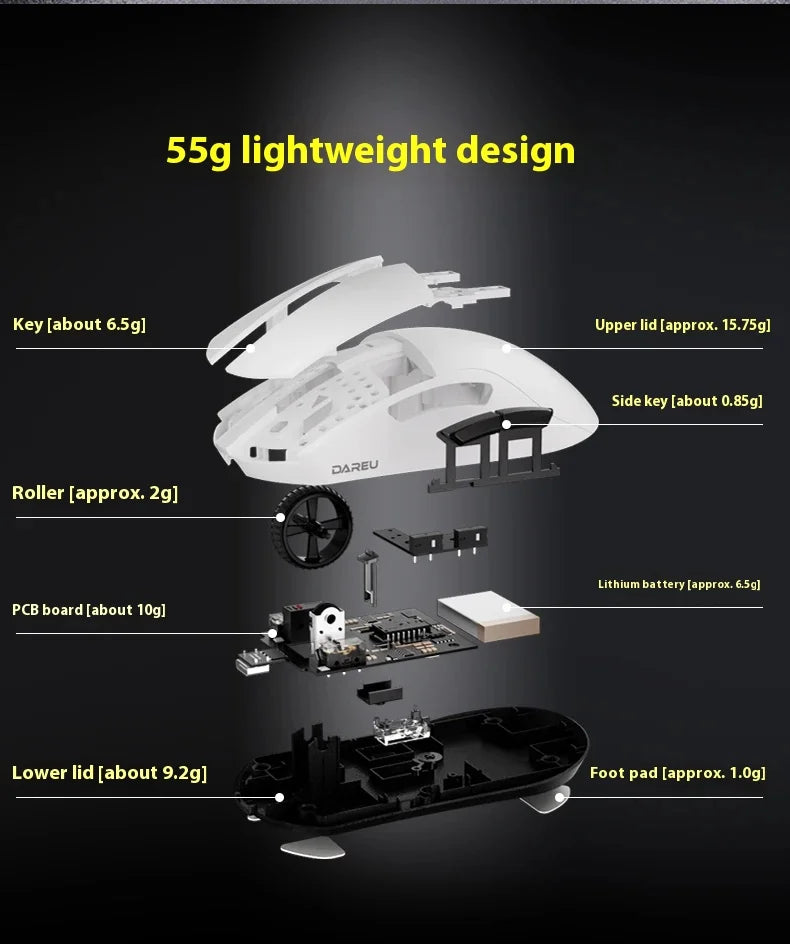 Dareu A950 PRO Mouse 4k PAW3395 Wireless Bluetooth portable Tri-Mode RGB Gaming Mouse For Computer Keyboard Pc Office Mice Gif
