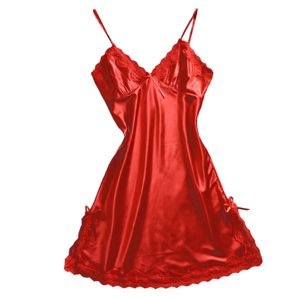 Nightgown Women Gown Sleepdress Sexy Lace Nighty Robe Spaghetti Strap Sleepwear Summer Silk Satin Nightdress Loungewear Side Bow