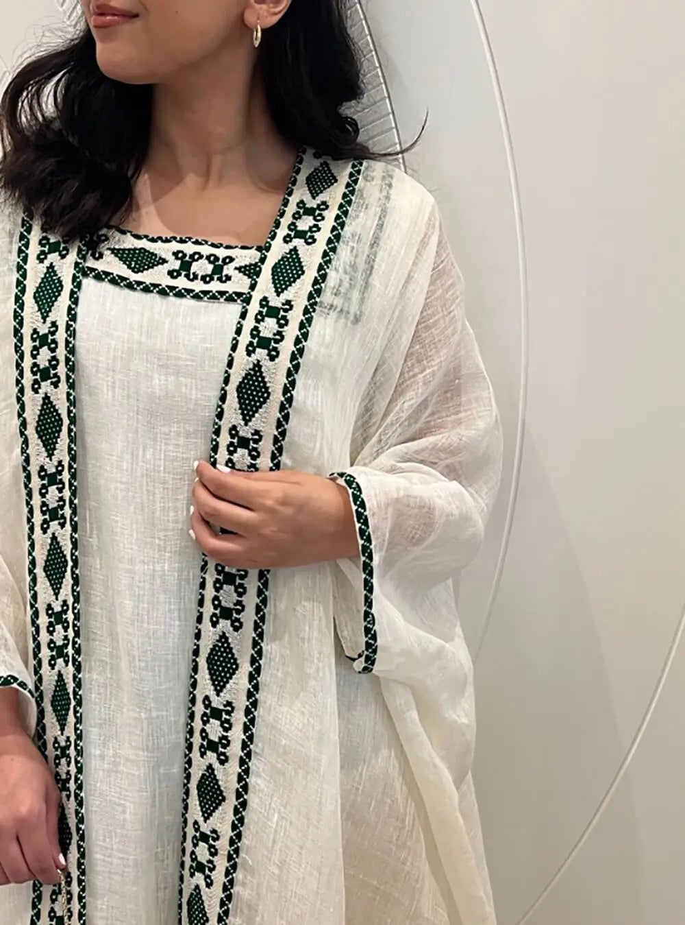 Elegant Embroidery Muslim Dress Ramadan Gurban Dubai Arab Two Piece Set Middle East Turkey Slash-Neck Fashion Abaya Clothing