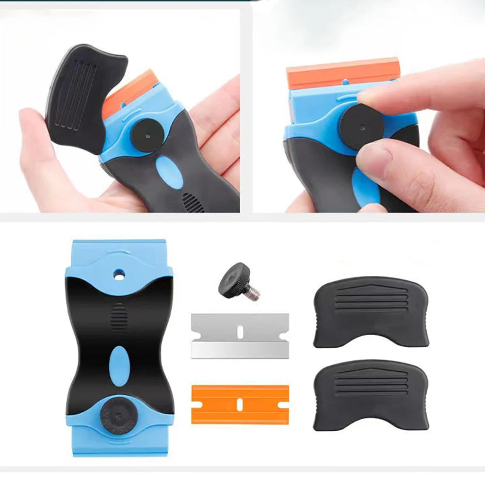 Double Edge Razor Blade Scraper with 20PCS Blades Car Stickers Remover Window Glass Stove Decals Labels Paint Cleaning Shovel