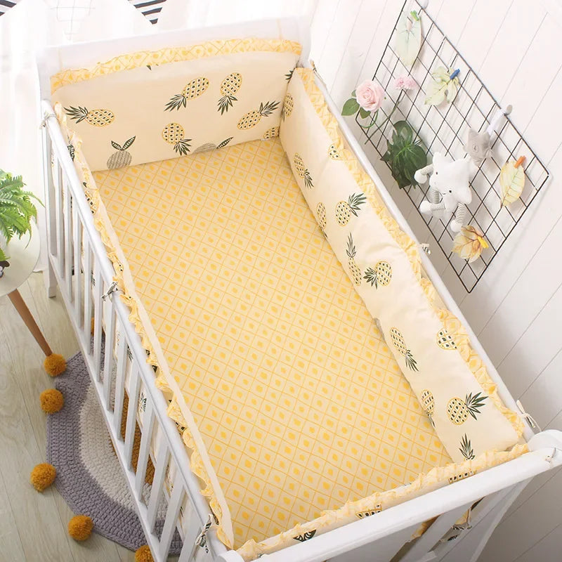 5pcs Crib Bumper Bedding Set Cotton Cute Print Sheet Cradle Side Protector Toddler Baby Room Accessories Bed Protection