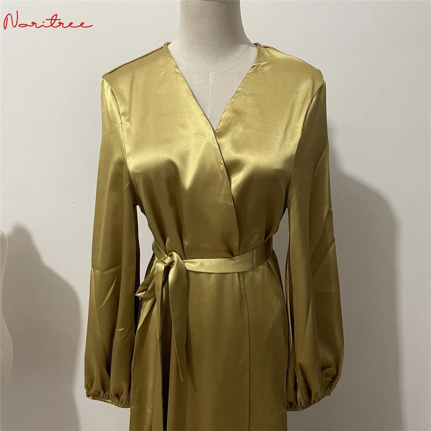 Ramadan Eid Fashion Silky Satin Muslim Abayas Robe Musulmane Abaya Cardigan Muslim Arab Worship Service Clothing Wy836