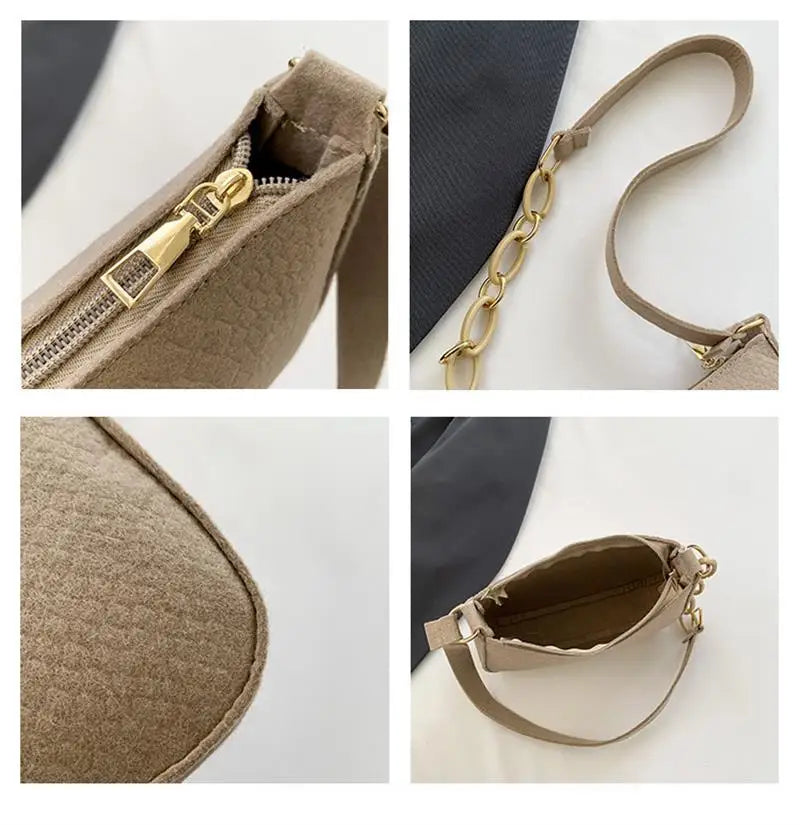 Fashion Felt Shoulder Bags For Women Women'S Subaxillary Bag Design Advanced Texture Armpit Handbags Purses Crescent Saddle Bag
