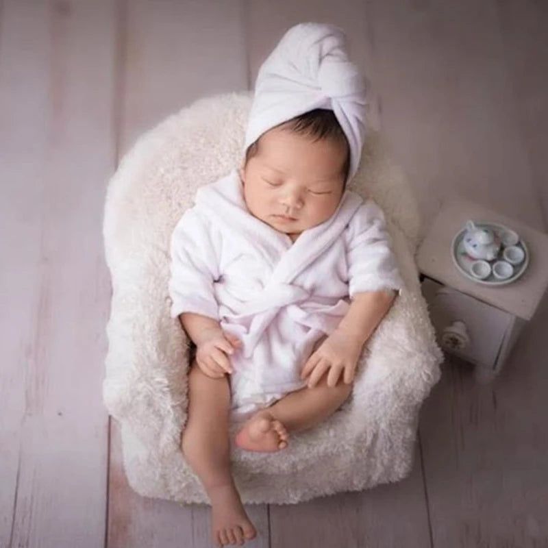 Newborn Costume for Photography Baby Breathable Bathrobe Bath Towel Headwear Slippers Photo Suit Photo Outfits