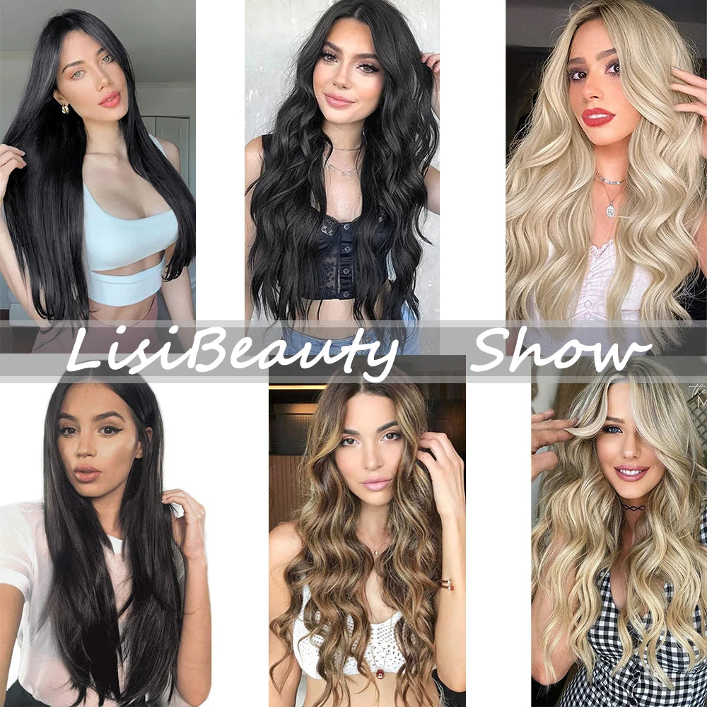 Long Straight Hairstyle 16 Clips 7Pcs/Set Hair Extensions Natural Synthetic Blonde Black Hairpieces Heat Resistant For Women