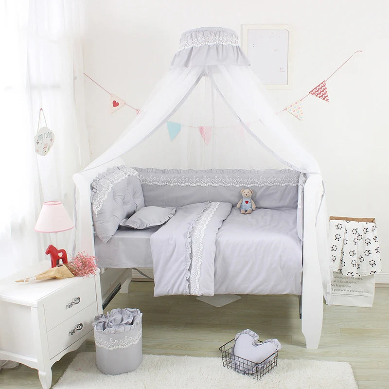 5PCS/Set Lace Crib Surround Solid Color Children's Bedding Kit Pure Cotton Thicken Baby Anti-collision Bed Bumpers Sheet