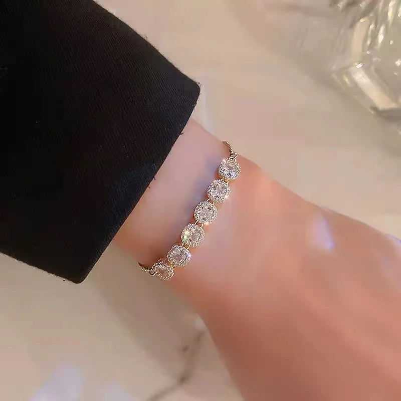 Gold Color Bracelet Set of Four Stainless Steel Sequins Rhinestone Bracelet Combination for Women Chain Bracelet Jewelry Gifts