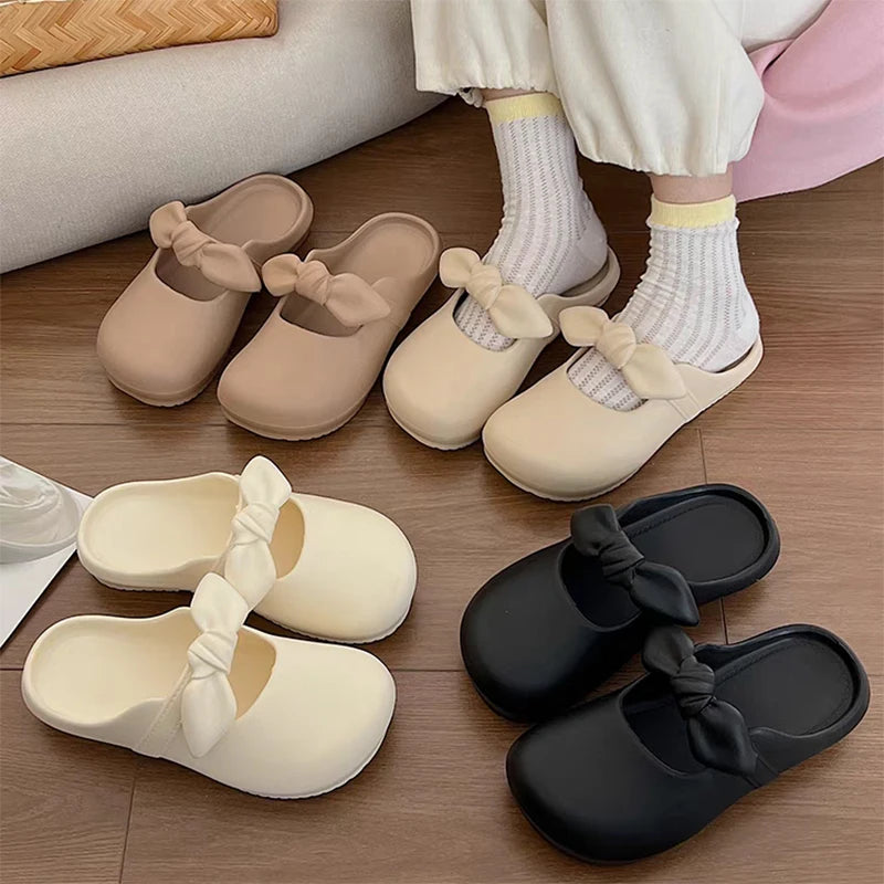 Summer Bow Knot Slipppers Platform Non-slip Outdoor Slippers Women's Sandals Comfortable Flip Flops House Shoes Ladies