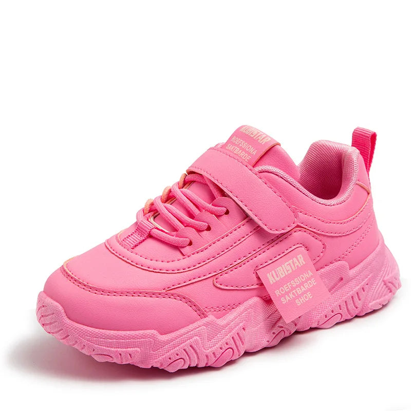 Spring New Kids Sneakers 2023 PU Girls Casual Mesh Solid Pink Light Boys White Hook & Loop Children Non-slip Sports Shoe Fashion