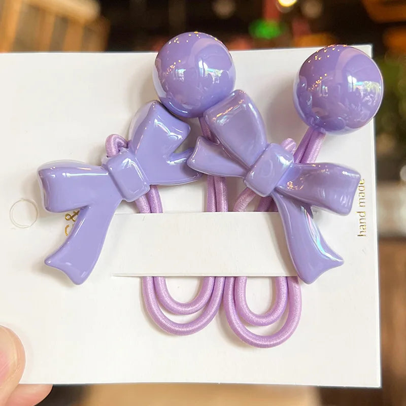 2pcs/lot Fashion Pink Bow Ball Hair Accessories Children Rubber Bands Scrunchies Elastic Hair Bands Girls Headwear Ties
