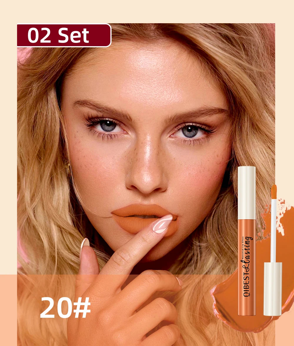 QIBEST 12pcs/set Waterproof Lip Gloss Long Lasting Velvet Nude Red Matte Liquid Lipstick Tint Makeup Cosmetic Lipsticks Lipgloss