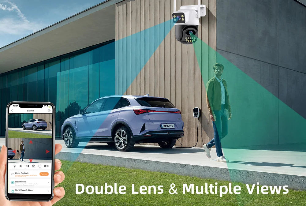 Hiseeu Wifi Surveillance Camera, Dual Lens, 4X Digital Zoom, AI Human Detect, ONVIF, Outdoor Security PTZ IP Cameras, 4K, 8MP