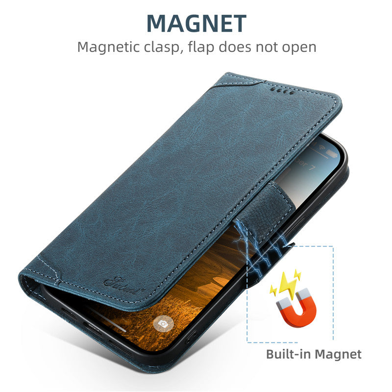 EUCAGR Magsafe Business Leather Wallet Phone Case For iPhone 12 13 14 15 Pro Max Plus 15Plus 14Pro With Flip Card Holder Cover