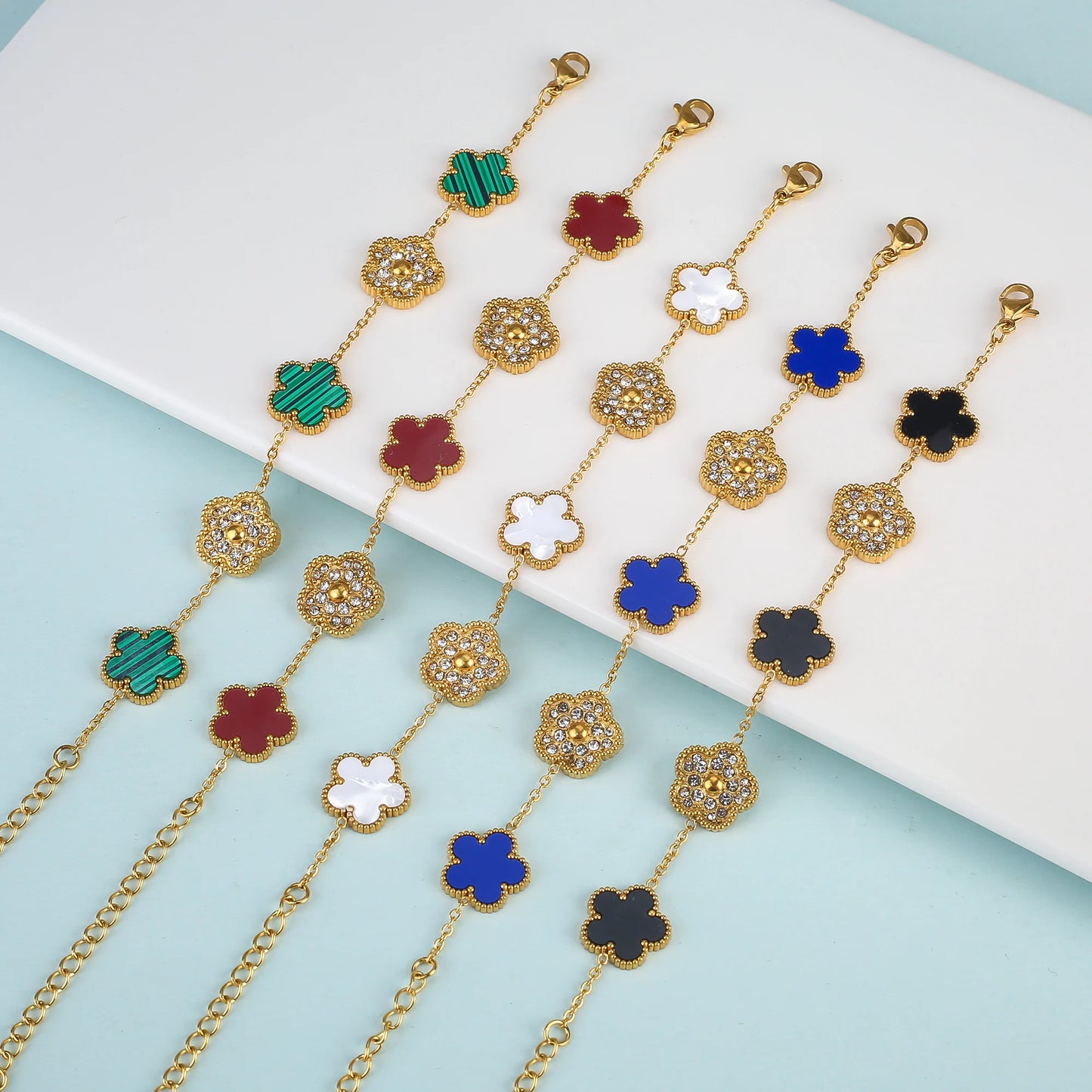 Hot Selling Plant Five Leaf Plum Blossom Stainless Steel Bracelet For Women's Jewelry Waterproof High-Quality Gift Clover