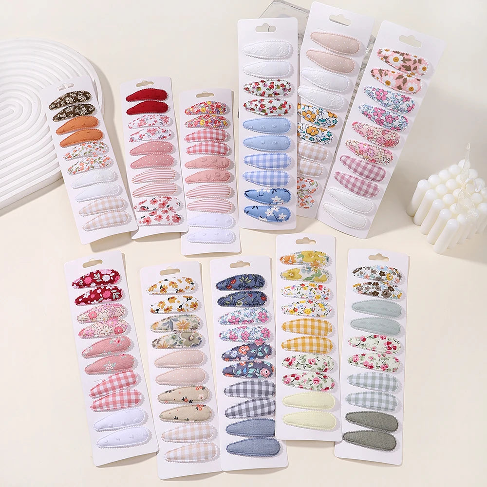 10Pcs/Set Newborn Print Cotton Alloy Hair Bow Snap Clips Fabric Plaid Hairpins Girl Kid Headwear Baby Hair Accessories Wholesale