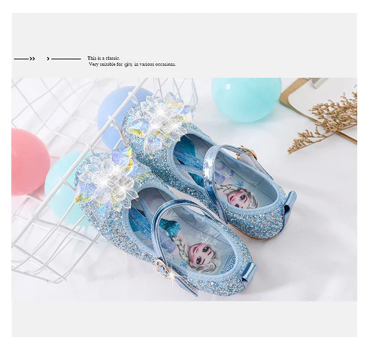 Disney Princess Crystal Shoes New Girls Single Shoes Frozen Aisha Sophia Rhinestones Shoes Performance Party Shoes Size 22-36