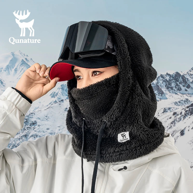Qunature Skiing Mask Full Face Balaclava Hood Thicken Thermal Fleece Neck Protection Gaiter Winter Keep Warm Snowboarding Scarf