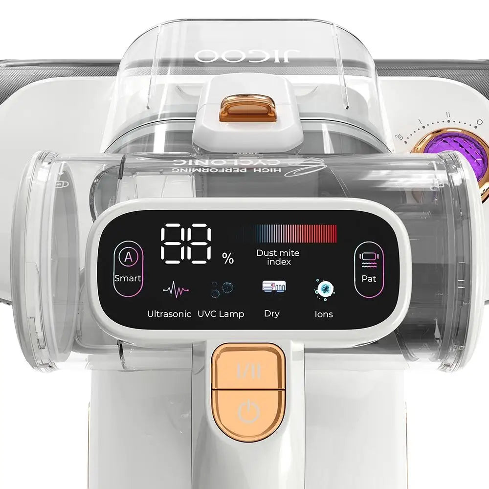 JIGOO T600 Dual-Cup Smart Mite Cleaner with Aroma-Diffuser System, 700W 15KPa Suction Dust Mite Sensor, UV Light Ultrasonic Tech