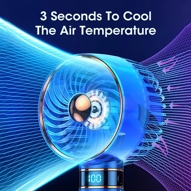 Handheld Pocket Fan Charging 5000mAh Outdoor Mini Portable Summer Air Cooler Cold Air Desktop Home Office Silent USB Fan