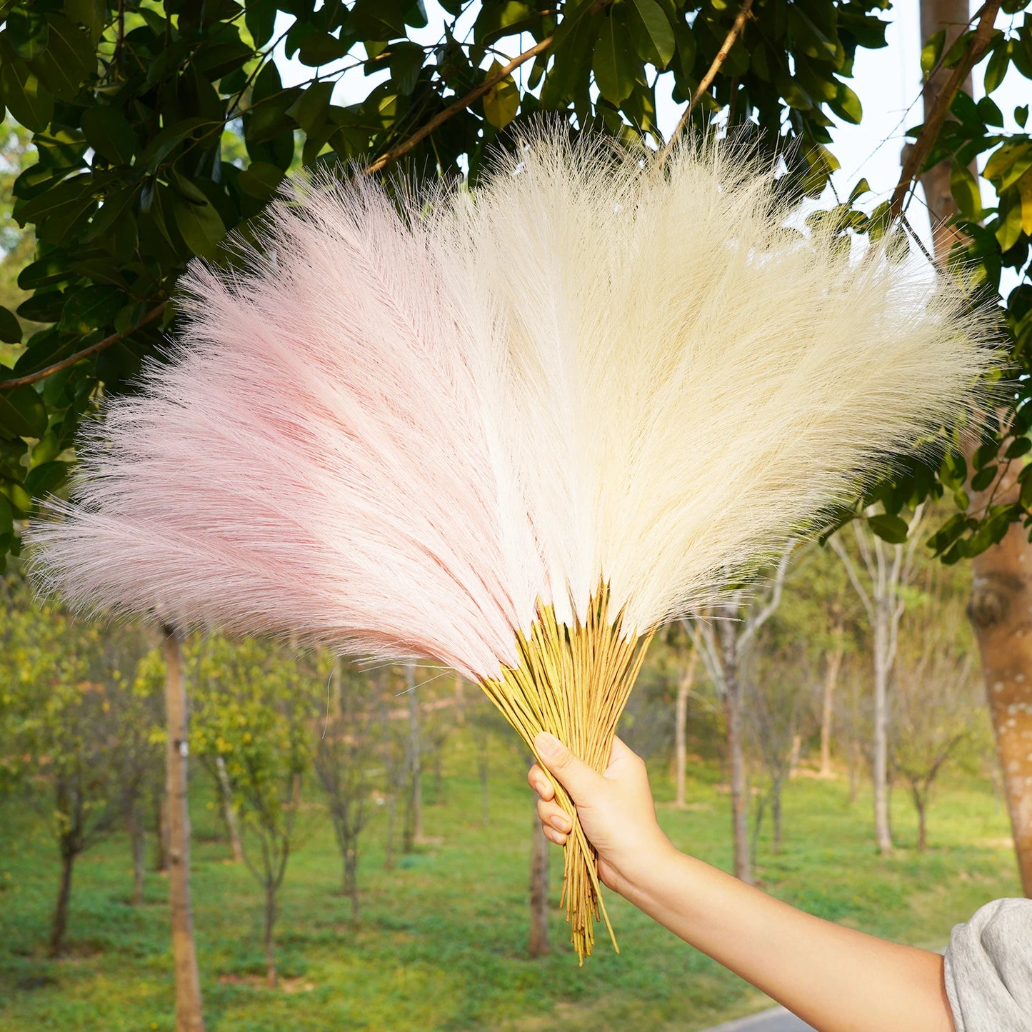 Small Artificial Pompas Grass Decor for Vase,10PCS Faux Pampas Grass Beige,Fake Fluffy Pampas Floral for Home Wedding Boho Decor