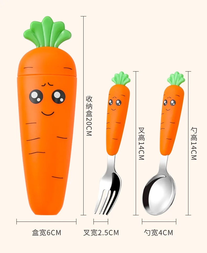 1/3PCS Baby Feeding Utensils Carrots Set Steel Spoon Fork Child Cutlery Tableware Kitchen Gadgets Cake Vegetable Fork Teaspoon