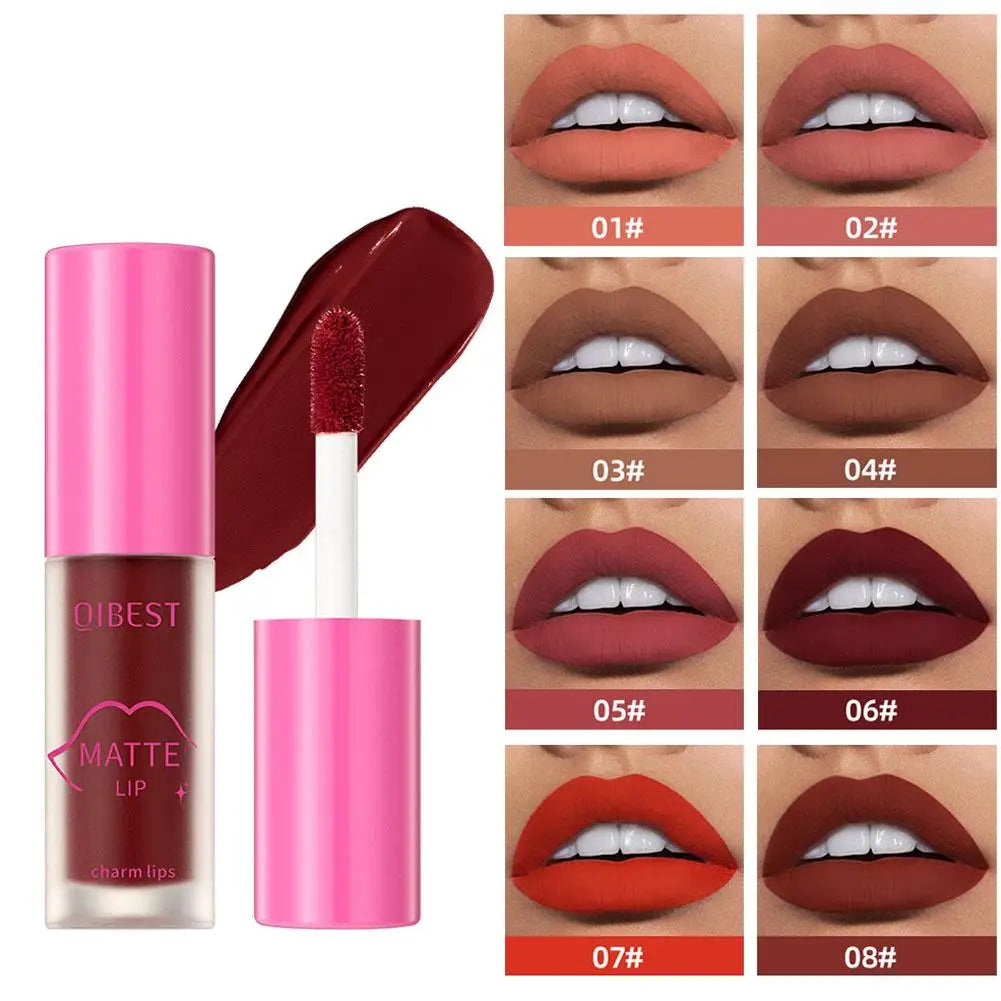 Dark Brown Lip Glaze Matte Liquid Lipstick Makeup Waterproof Gloss Cosmetics Tint Sexy Velvet Lip Pigment Red Lasting Lip O2s8