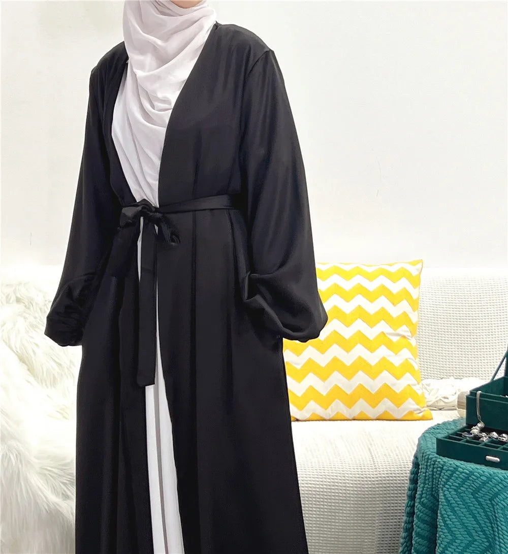 Ramadan Eid Fashion Silky Satin Muslim Abayas Robe Musulmane Abaya Cardigan Muslim Arab Worship Service Clothing Wy836