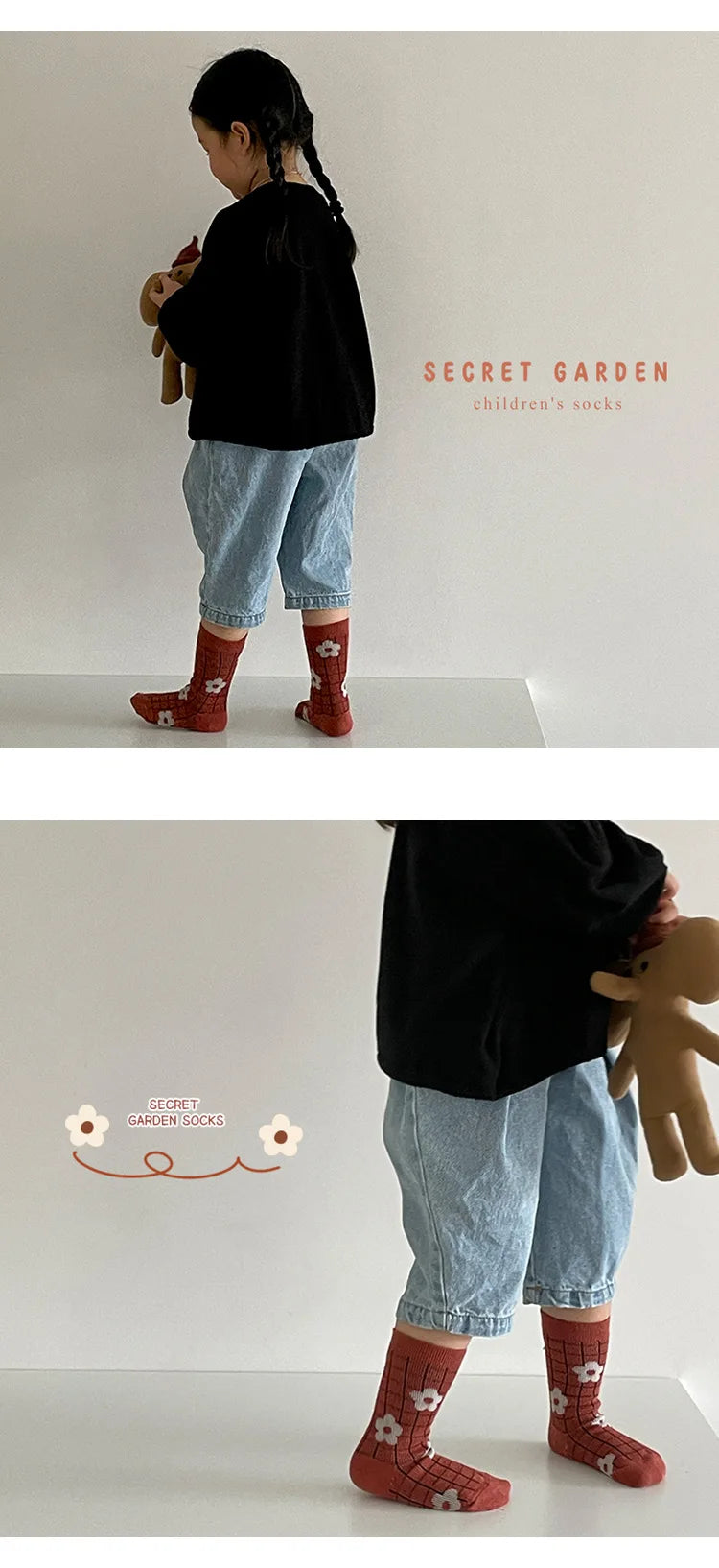 Girls Socks Spring Cotton Socks Cute Cherry Flower Socks Kids Calf Length Double Woven Cotton Socks