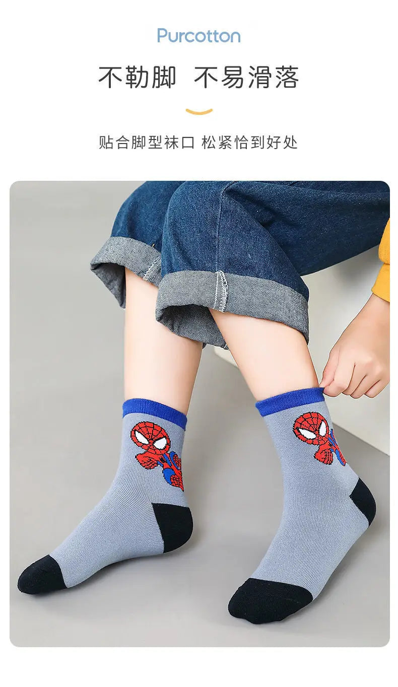 Disney Baby Socks Spiderman Cartoon Anime Hero Cotton Boys Tube Socks Children Autumn Winter Kids Socks Random 1pair